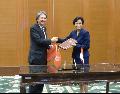 The Financial Secretary, Mr John C Tsang, and the Indonesian Finance Minister, Sri Mulyani Indrawati, at the Signing Ceremony of the Comprehensive Agreement for the Avoidance of Double Taxation between Indonesia and Hong Kong.