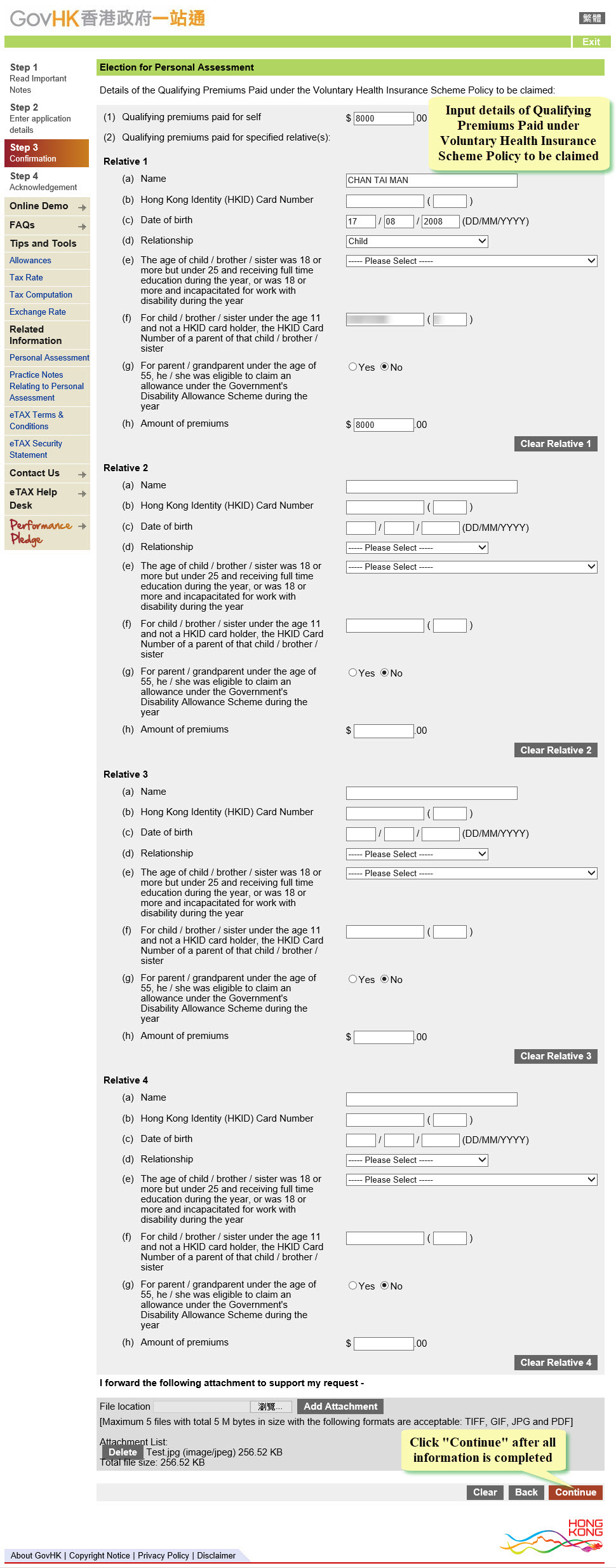 The uploaded file is shown here
Click Delete if you want to delete the file
Click Continue