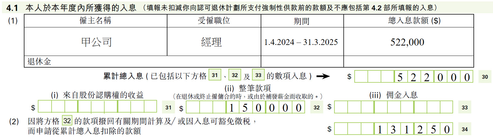 報税表第 4.1 部的填寫方法