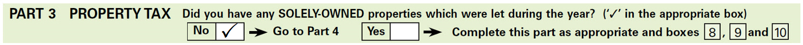 If you did not have any other solely-owned property which was let during the year, please put a in the box against No in Part 3